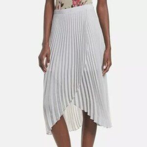 Leith Gray Pleated Asymmetrical Midi Skirt Size S NWT